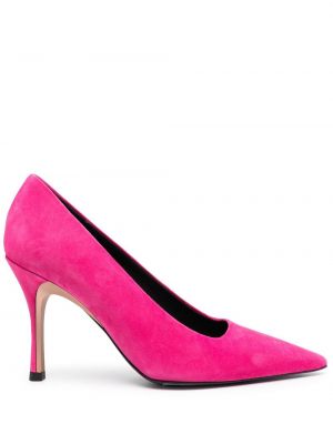 Pantofi cu toc din piele de căprioară Furla roz