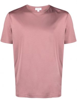 Bavlnené tričko s okrúhlym výstrihom Sunspel ružová