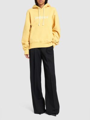 Sudadera con capucha con bordado de algodón de algodón Saint Laurent amarillo