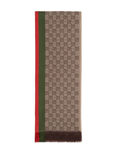 Bufanda con flecos de punto de tejido jacquard Gucci