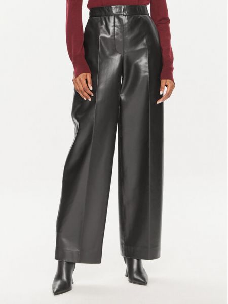 Kožené rovné kalhoty Calvin Klein černé
