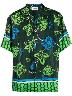 Svilena srajca s cvetličnim vzorcem s potiskom P.a.r.o.s.h. zelena