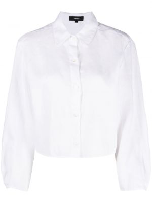 Klasické lněné dlouhá košile s knoflíky Theory - bílá