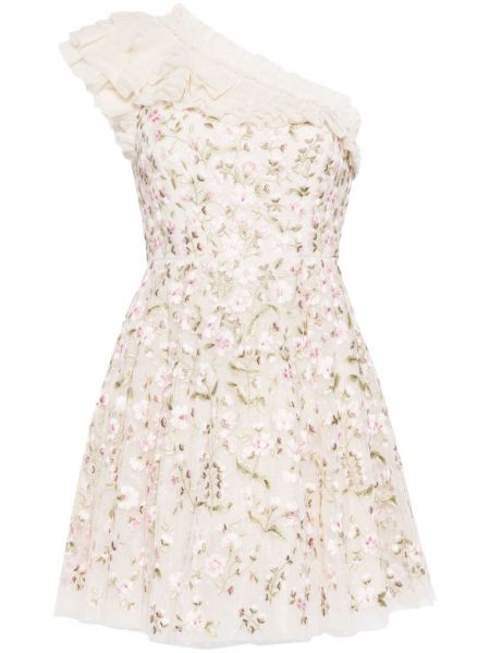 Květinové koktejlové šaty Needle & Thread bílé