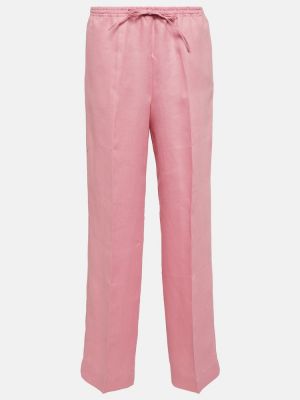 Λινό παντελόνι με ίσιο πόδι Asceno ροζ