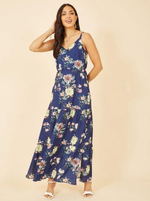Длинное платье в цветочек с принтом Yumi синее