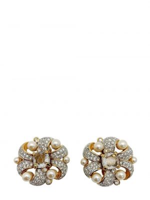 Krištáľové náušnice s perlami Jennifer Gibson Jewellery zlatá