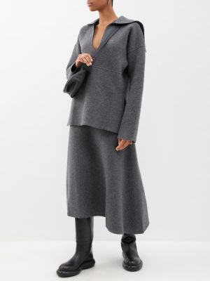 Кашемировый шерстяной свитер с v-образным вырезом Jil Sander серый