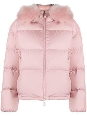 Péřová bunda s kapucí Moncler růžová