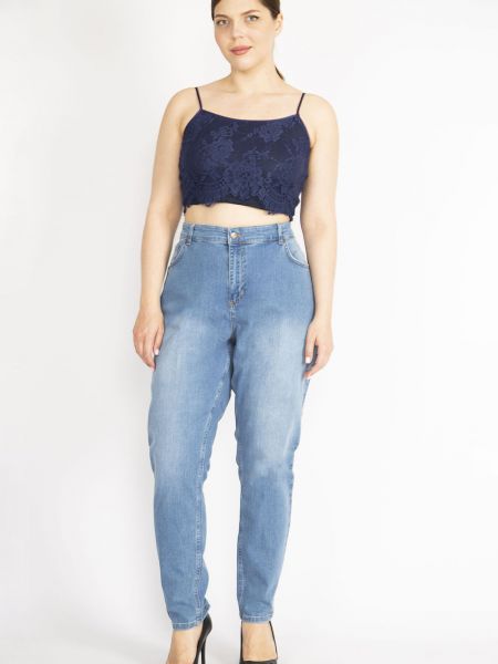 Jeansy z wysoką talią z kieszeniami Sans niebieskie