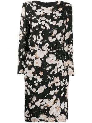 Květinové dlouhé šaty na zip s dlouhými rukávy Boutique Moschino - bílá