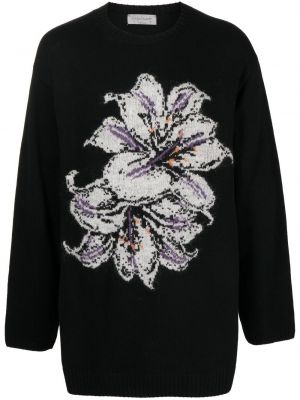 Kvetinový vlnený sveter s potlačou Yohji Yamamoto čierna