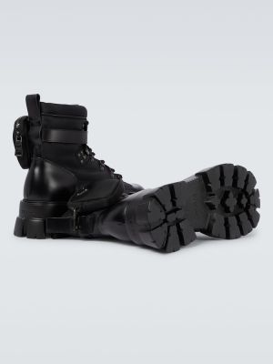 Nylonové kožené členkové topánky Prada čierna
