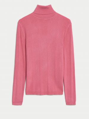 Pletený pletený svetr se stojáčkem Marks & Spencer růžový