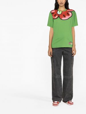 Květinové bavlněné tričko s potiskem Kenzo zelené