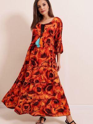 Květinové viskózové dlouhé šaty s potiskem By Saygı
