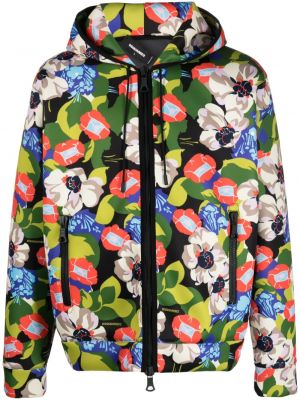 Květinová bunda s kapucí s potiskem Dsquared2 zelená