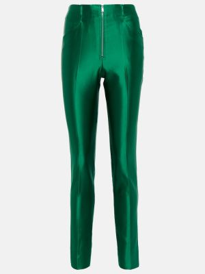 Slim fit saténové kalhoty s vysokým pasem Victoria Beckham zelené