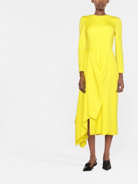 Sukienka midi drapowana Alexander Mcqueen żółta