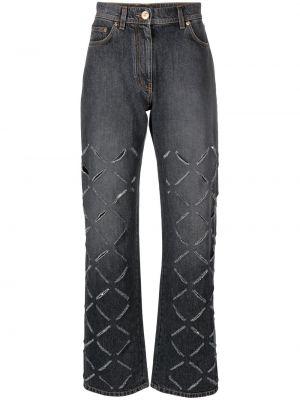 Szare proste jeansy z dziurami Versace