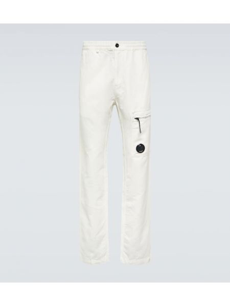 Памучни ленени прав панталон C.p. Company бяло