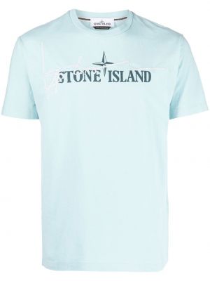 Памучна тениска с принт Stone Island синьо