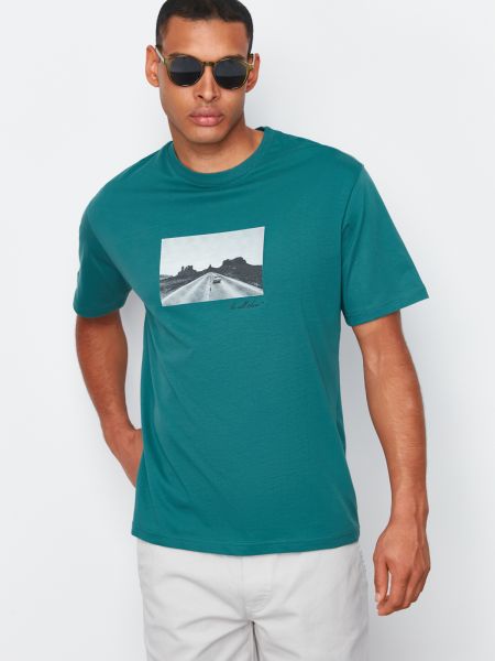 Βαμβακερή μπλούζα με σχέδιο Trendyol πράσινο