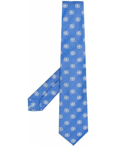Corbata con estampado con estampado geométrico Kiton azul