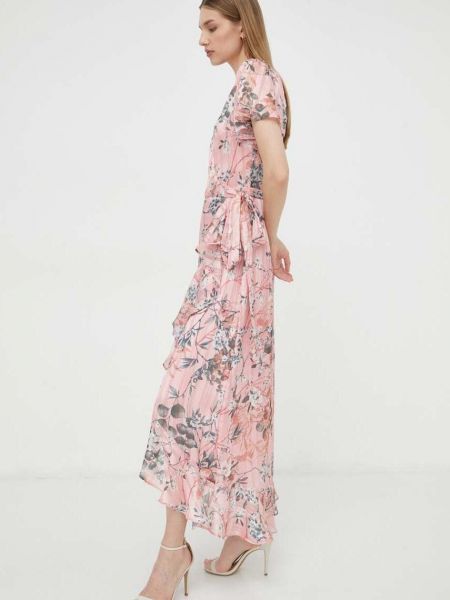 Sukienka midi w kwiatki Guess różowa