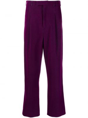 Ravne hlače iz rebrastega žameta Roseanna vijolična