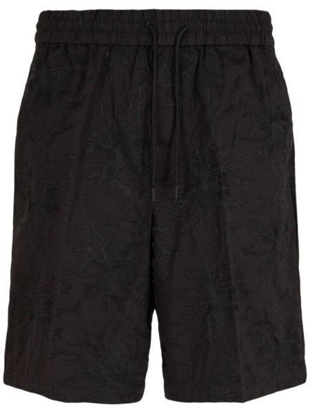 Pantaloni scurți cu broderie din bumbac Emporio Armani negru