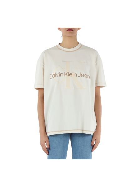 Koszulka oversize Calvin Klein Jeans beżowa