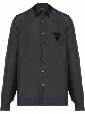 Hodvábna dlhá košeľa s výšivkou Prada čierna