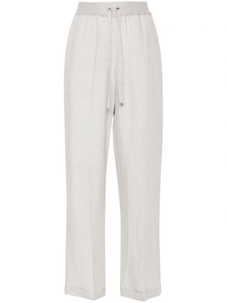 Lněné rovné kalhoty Le Tricot Perugia šedé