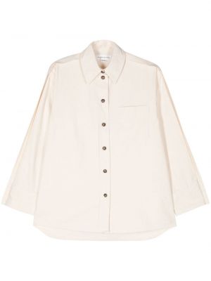 Плисирана памучна риза Victoria Beckham бяло