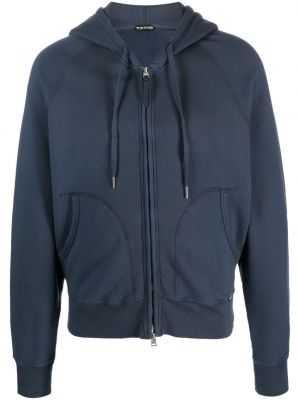 Pamučna hoodie s kapuljačom s patentnim zatvaračem Tom Ford plava