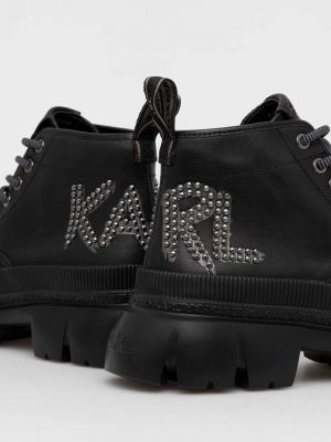 Botine din piele cu platformă Karl Lagerfeld negru