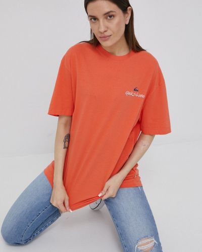 Хлопковая футболка Quiksilver оранжевая