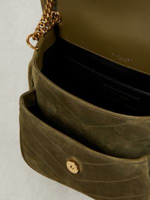Sametová kožená kabelka Saint Laurent zelená