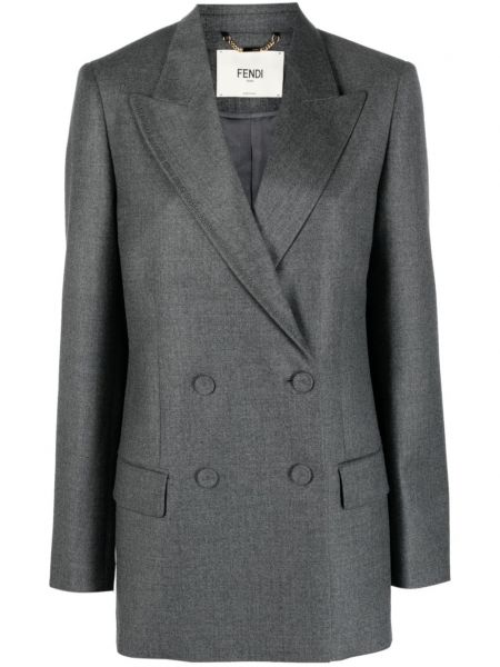 Vlnené sako s výšivkou Fendi sivá