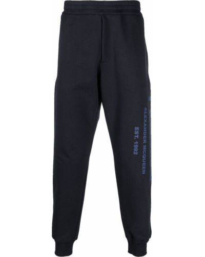 Pantalon de joggings en coton à imprimé Alexander Mcqueen bleu