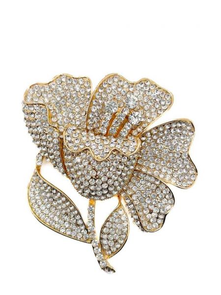 Krištáľová oversized kvetinová brošňa Jennifer Gibson Jewellery zlatá