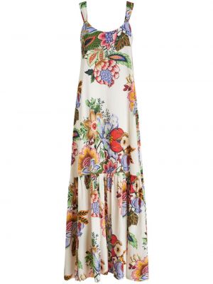 Robe longue en coton à fleurs à imprimé Etro blanc