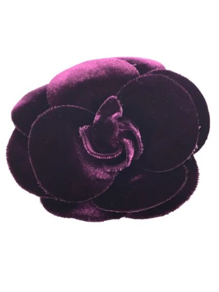 Aksamitna broszka retro Chanel Vintage fioletowa