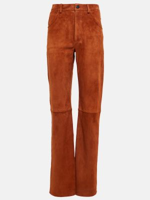 Pantaloni cu picior drept din piele de căprioară Dodo Bar Or portocaliu