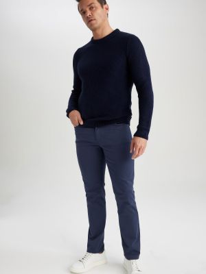 Трикотажный свитер с круглым вырезом Defacto синий