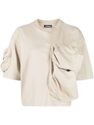 Koszulka bawełniane z krótkim rękawem z kieszeniami Jacquemus - khaki