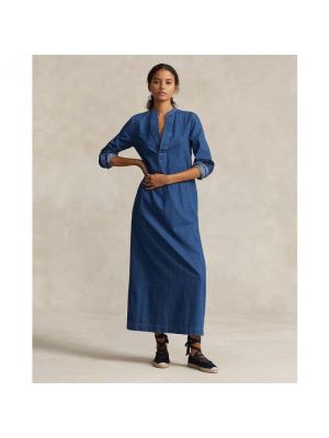 Vestido largo de algodón Polo Ralph Lauren azul