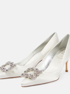 Сатенени полуотворени обувки на цветя Roger Vivier бяло