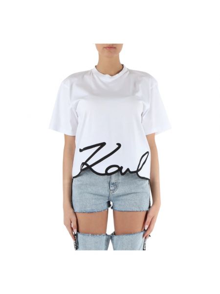 Haftowana koszulka bawełniana Karl Lagerfeld biała